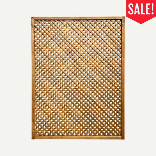 KDM Privacy Lattice Trellis Panel 183cm x 180cm – Clearance, featuring a rectangular wooden frame with a diagonal lattice pattern and a red sale tag in the top right corner.
