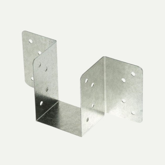 The Joist Hanger No Leg Mini Timber To Timber 50mm from Bingley Fencing features a U-shaped metal bracket with two perpendicular flanges, each equipped with multiple holes for mounting. This design is perfect for joist trimming and efficiently supports or connects structural elements.