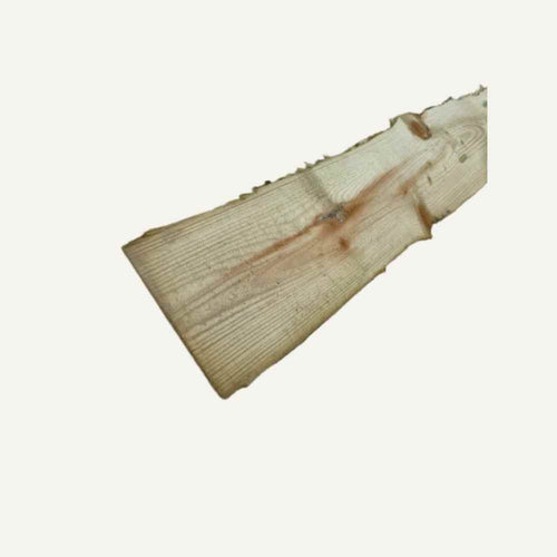 The Bingley Fencing's Overlap Slats, featuring a single wooden plank with a rough, natural edge and visible grain patterns, are perfect as replacement fence slats, shown against a plain white background.