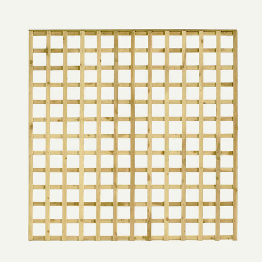 The Bingley Fencing Square Trellis Panel features evenly spaced horizontal and vertical slats in a grid pattern, set against a plain light background—perfect for custom size trellis projects.