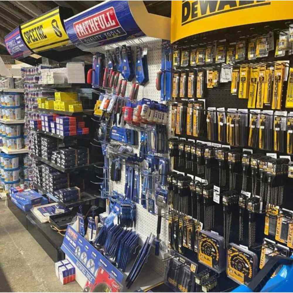 three different tool stands in a shop