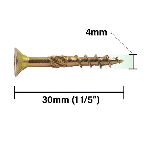 A RIKA RX Multi-Purpose Screw with a flat head, measuring 4.0mm in diameter and 30mm (1 1/5 inches) in length.