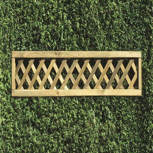rectangular piece of wooden lattice style trellis panel used on garden fences