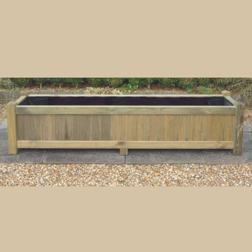 long rectangular wooden planter with liner for patio